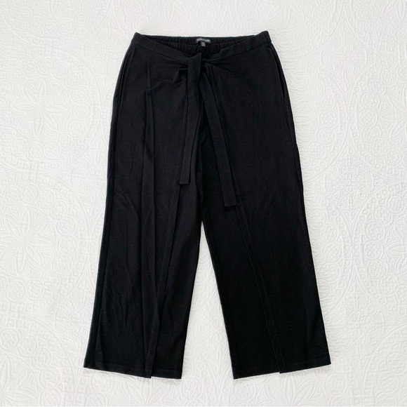 Eileen‎ Fisher Tie-Front Overlay Wide Leg Crop Pants, Black - Picture 3 of 5